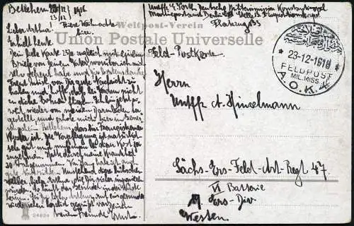 Dt. Militärmission Türkei 1916 AK Bethlehem Flakzug 133 via A.O.K.4 Westfront/73