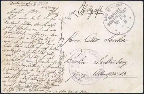 Dt. Militärmission Türkei 1914 AK via MSP 69/SMS Breslau + Briefstempel / 202