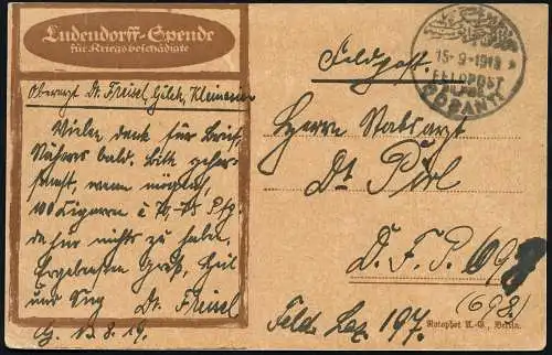 Dt. Militärmission Türkei 1918 AK Dr. Freisel Gülek Bosanti Feldlazarett 197/27