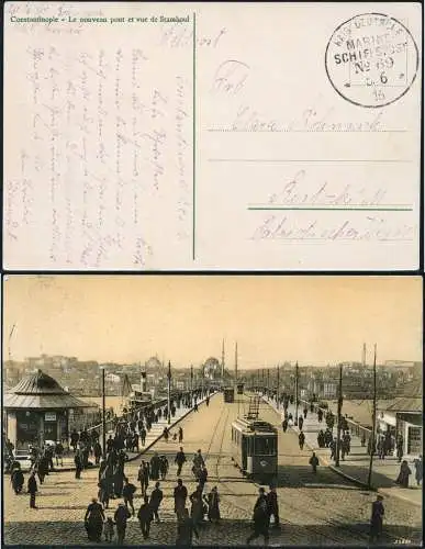 Dt. Militärmission Türkei 1916 AK Straßenbahn via MSP 69/SMS Breslau Rostock/203