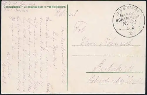 Dt. Militärmission Türkei 1916 AK Straßenbahn via MSP 69/SMS Breslau Rostock/203