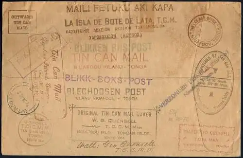 Tonga 1939 Tin Can Mail Blechdosenpost Reko-Brief Königin Salote Neuseeland /935