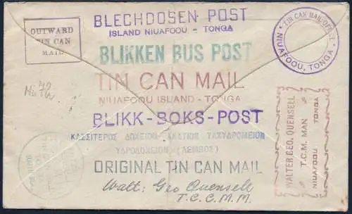 Tonga 1939 Tin Can Mail Blechdosenpost Brief Niuafo`ou Suva Fidschi / 936
