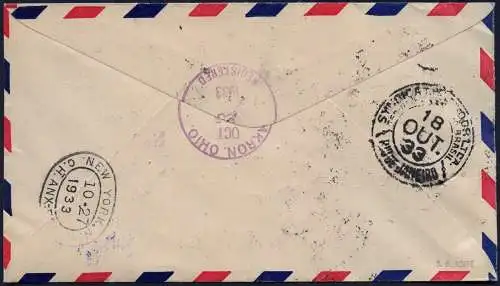 Zeppelin Brasilien 1933 Chicagofahrt Recife Akron Reko-Brief Si 239 A / 1967