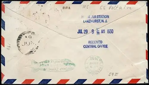 Zeppelin Brasilien 1930 1. SAF Zp 5 + US Seepost USS Voltaire Si 59 E / 1244 RAR