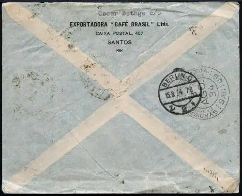 Zeppelin Brasilien 1934 5. SAF MiF aus Santos nach Hamburg Si 266 A / 1468