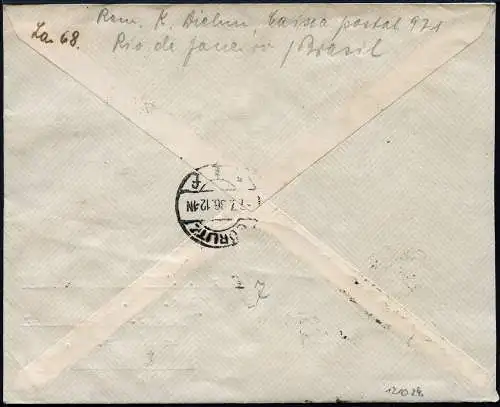 Zeppelin Brasilien 1936 7. SAF Reko-Brief Rio Görlitz Sachsen Si 354 A / 1486