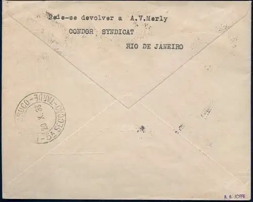 Zeppelin Brasilien 1933 Chicagofahrt Etappe Rio Recife Reko Si 239 Da / 1965 RAR