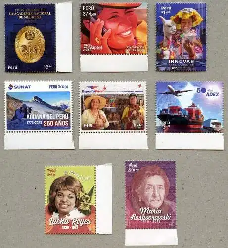 Peru 2023 Jahrestage Flugzeug Schiff Medizin Telefon Persönlichkeiten Tier MNH