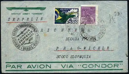 Zeppelin Brasilien 1934 4. SAF Recife Prag Tschechoslowakei Si 26 A / 1478