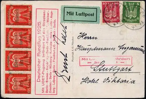 Dt. Reich 1925 Deutscher Rundflug Unterschrift Ernst Udet echt gelaufen RAR/1012