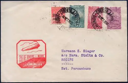 Zeppelin Brasilien 1933 7. SAF Etappe Rio - Recife Brief Si 233 C / 1964