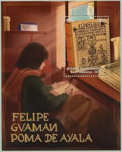 Peru 2022 Felipe Guaman Poma de Ayala Übersetzer Chronik Geschichte Block MNH