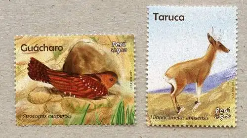 Peru 2017 Vogel Tiere Guacharo Taruca Nordandenhirsch Fettschwalm MNH