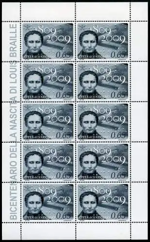 Vatikan Vatican 2009 Louis Braille Blindenschrift 1657 Kleinbogen MNH