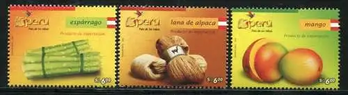 Peru 2007 Exportgüter Mango Spargel Früchte Wirtschaft Wolle 2180-2182 MNH