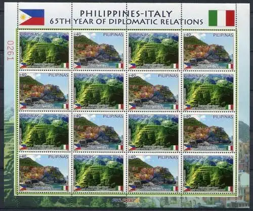 Philippines 2013 Dipl. Beziehung Italien Cinque Terre Reisterrassen KB MNH