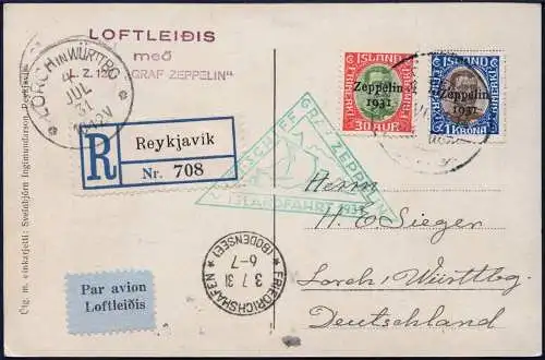 Zeppelin Island 1931 Islandfahrt Reko-AK 1 Kr + 30 Aur Si 114 B / 1716