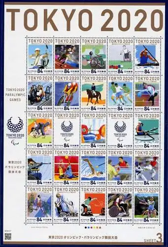 Japan 2021 Olympiade Tokio 2020 Olympische Spiele Sport Folder 3 KLB & Block MNH