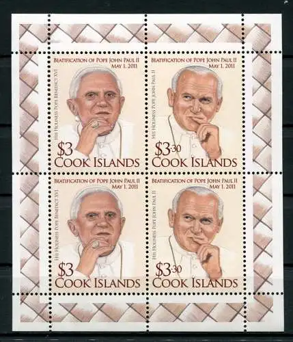 Cook Inseln 2012 Papst Johannes Paul II. Pope John Paul Benedict 1722-23 KB MNH