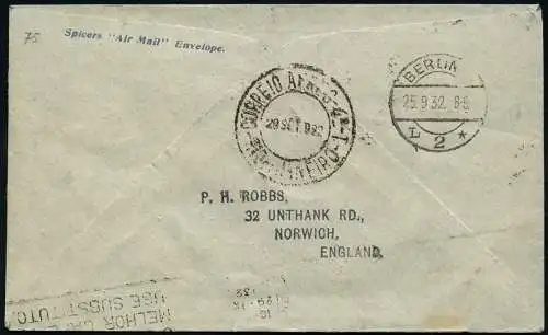 Zeppelin Großbritannien 1932 7. SAF Zuleitungspost Norwich Berlin Si 183 / 1031