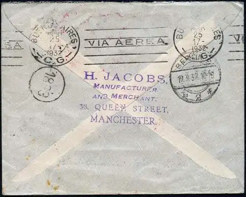 Zeppelin 1932 Großbritannien 1. SAF Brief Manchester Argentinien Si 138 / 2201