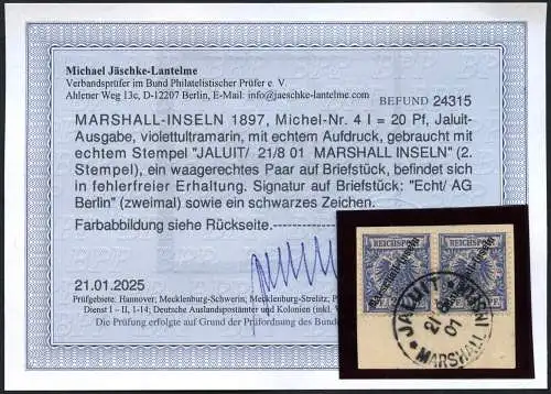 Marshall-Inseln 1897 Michel 4 I Paar Stempel 2 Luxus Befund Jäschke-L. BPP / 10