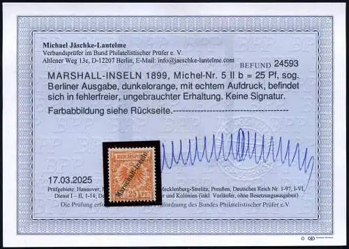 Marshall-Inseln 1899 Michel 5 II b Ungebraucht * Befund Jäschke-Lantelme BPP / 9