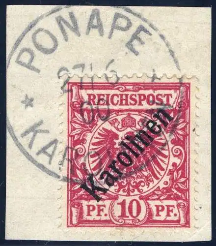 Karolinen 1900 Michel 3 I ° Ponape 27/6/00 Luxus-Briefstück Gepr Steuer VÖB / 1