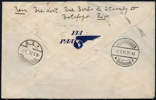 Zeppelin 1931 Brasilien 1. SAF Reko-Brief Rio de Janeiro Darmstadt Si 125 B/2375
