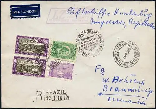 Zeppelin 1936 Brasilien 1. SAF/LZ 129 Rio de Janeiro Braunschweig Si 404 / 2379