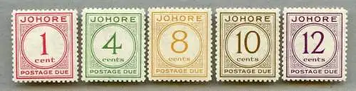 Johore 1938 Portomarken Ziffer 1-5 Ungebraucht Postage Dues Mint MLH