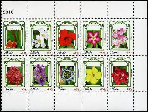 Aruba 2010 Blüten Blumen Pflanzen Wüstenrose Oleander 503-512 MNH