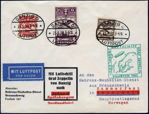 Zeppelin 1930 Danzig Nordlandfahrt Brief Abwurf Hammerfest Si 73 / 2264