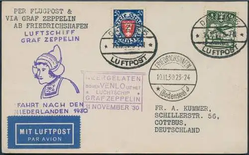 Zeppelin Danzig 1930 Fahrt in die Niederlande Zuleitungspost Cottbus Si 98/ 1935