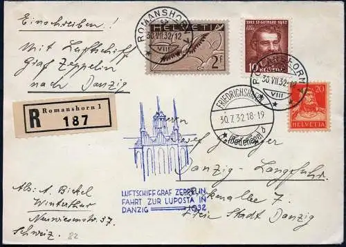 Zeppelin 1932 Schweiz LUPOSTA-Fahrt Romanshorn Danzig Langfuhr Si 169 / 2353