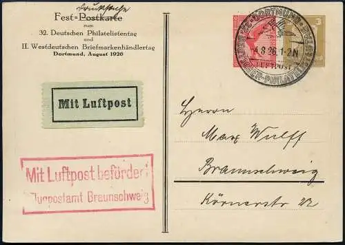 Dt. Reich 1926 Privat-Ganzsache PP 90 C2 Philatelistentag Flugpost / 602