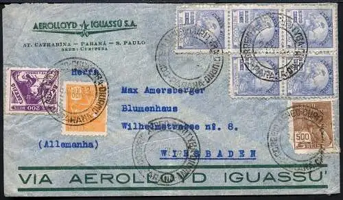 Brasilien 1938 Aerolloyd Iguassu Brief Parana Sao Paulo Paris Wiesbaden / 946