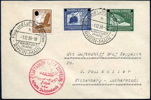 Zeppelin 1938 Dt. Reich Sudetenlandfahrt FFM Lutherstadt Wittenberg Si 456/ 2419