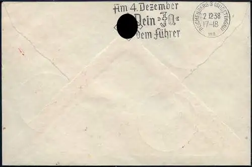Zeppelin 1938 Dt. Reich Sudetenlandfahrt FFM Lutherstadt Wittenberg Si 456/ 2419