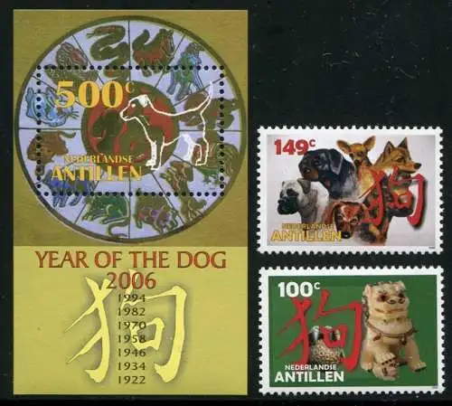 Niederländische Antillen 2006 Jahr des Hundes Dogs 1422-1423 Block 66 MNH