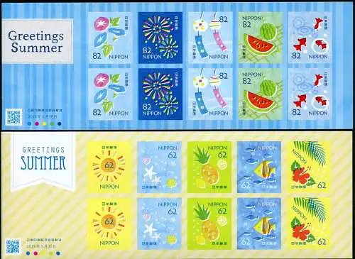 Japan 2019 Grußmarken Sommer Fische Früchte Greetings Kleinbögen Postfrisch MNH