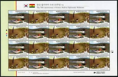 Korea Süd 2015 Wasservögel Vögel Gemeinschaftsausgabe Bolivien 3068-3069 MNH