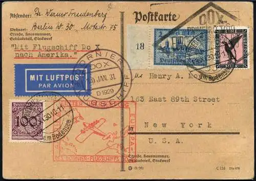 Dt. Reich 1931 DO-X 1. Überseeflug MiF 4 RM New York USA Postkarte 7 b DOX/ 1021