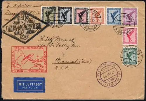 Dt. Reich 1931 DO-X Überseeflug Satzfrankatur Adler Neenah USA 7 d DOX / 1023