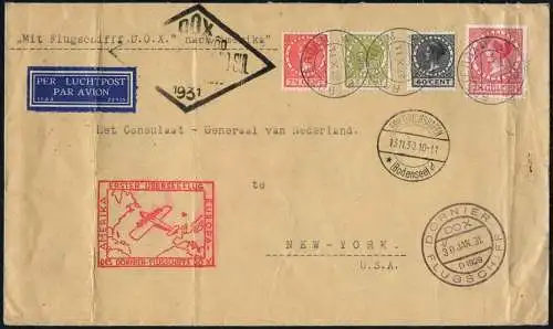DO-X 1931 Niederlande Brief MiF Rio New York Konsulat Harms 14 c DOX / 1024