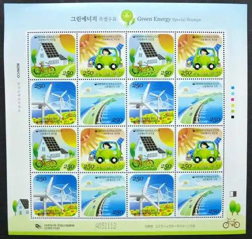 Korea Süd 2009 Umweltfreundliche Energiegewinnung Windrad 2724-27 Kleinbogen MNH