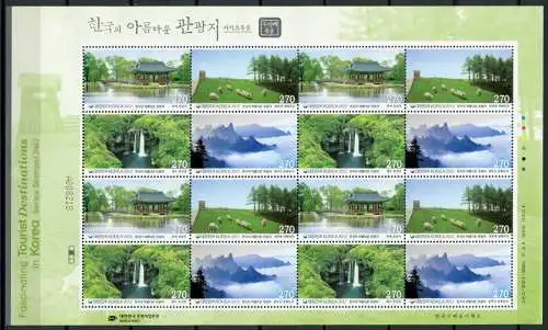 Korea Süd 2012 Tourismus II Wasserfall Landschaften 2887-90 Kleinbogen MNH