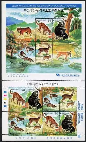 Korea Süd 1998 Naturschutz Leopard Bär Otter Bear 1965-1968 Kleinbogen MNH