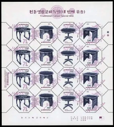 Korea Süd 2003 Handwerkskunst IV Tische Crafts Desks 2368-2371 Kleinbogen MNH